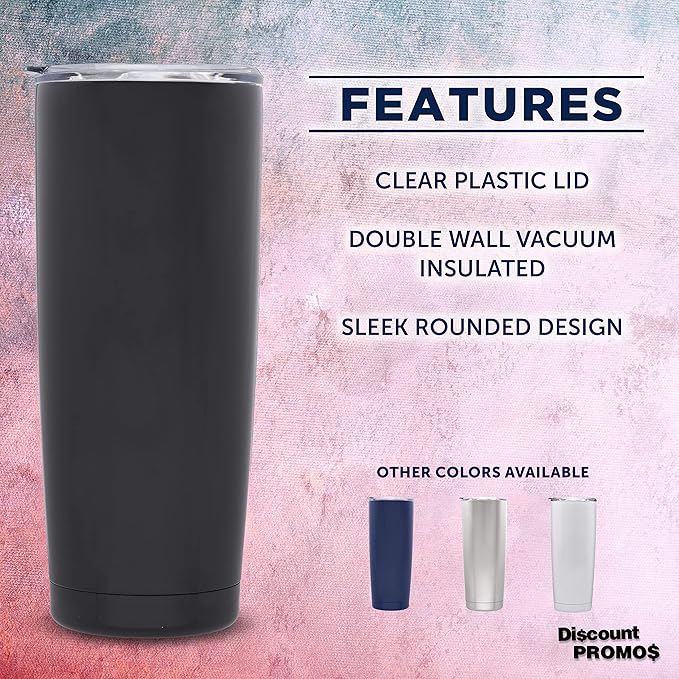 DISCOUNT PROMOS Pipette Stainless Steel Coffee Tumblers 20 oz. Set of 6, Bulk Pack - Double Wall, Perfect for Coffee, Hot Cocoa, Other Hot & Cold Beverages - Black