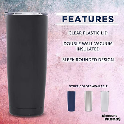 DISCOUNT PROMOS Pipette Stainless Steel Coffee Tumblers 20 oz. Set of 6, Bulk Pack - Double Wall, Perfect for Coffee, Hot Cocoa, Other Hot & Cold Beverages - Black
