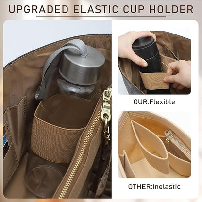 Doxo New DupontPaper Purse Organizer Insert Compatible with Longchamp Le Pliage L Handbag Insert, Lightweight Waterproof Le Pliage Large Organizer(Black&Brown, Large)