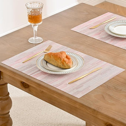 Leetaltree Misty Rose Placemats Set of 8 - Heat Resistant Non-Slip Place mats for Dining Table, Washable Durable PVC Vinyl Woven Table Mats（Misty Rose, 8）