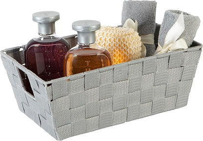 Simplify 2 Pack Small Woven Storage Shelf Basket | Organization | Bathroom | Accessories | Heather Grey