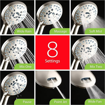 Hotel Spa AquaCare As-Seen-On-TV High Pressure 48-setting Rain & Handheld 3-way Shower Head Combo - Anti-clog Nozzles/Tub, Tile & Pet Power Wash/Extra Long 6 ft. Hose/Satin Nickel Finish