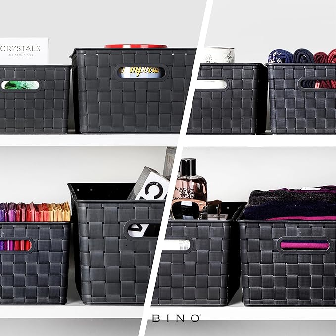 BINO | Plastic Storage Baskets Large - Black | THE STABLE COLLECTION | Multi-Use Storage | Rectangular Cabinet Organizer | Baskets For Organizing with Handles | Home Office Organization and Storage