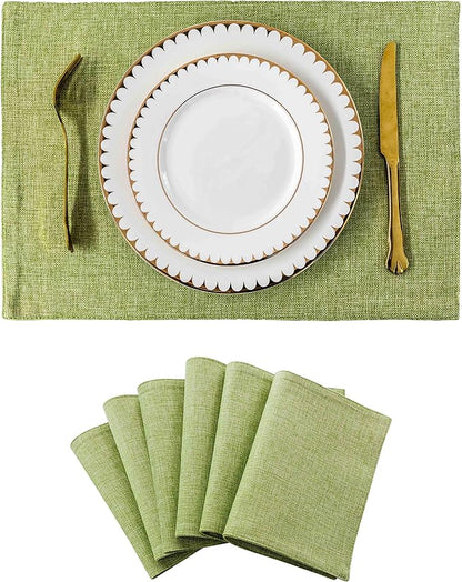 Home Brilliant Cloth Placemats Set of 6 Heat Resistant Dining Table Place Mats Kitchen Table Mats for Spring Holiday Dinner Decor, Grass Green
