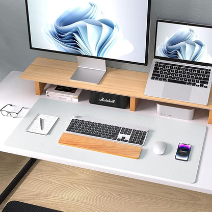 Aothia Leather Desk Pad Protector, Large Mouse Pad, Office Mat, Non-Slip PU Leather Blotter, Laptop Desk Pad, Waterproof Writing Pad for Office and Home (Barely Grey, 23.6" x 13.7")