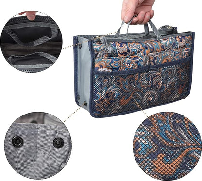 Vercord Purse Organizer Insert for Handbags Bag Organizers Inside Tote Pocketbook Women Nurse Nylon 13 Pockets Splash Wave Large