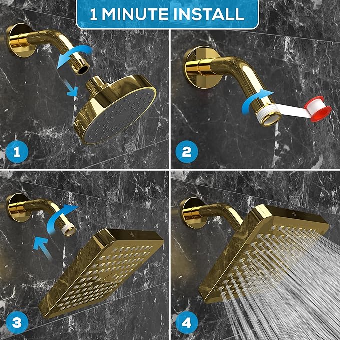 SparkPod Rain Shower Head, 6 Inch Square | High Pressure Shower Heads, 90 Nozzle (Touch-to-Clean), Adjustable Showerhead, No-tool Universal Connection