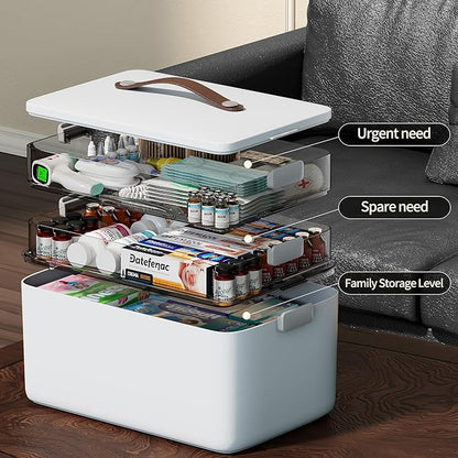CTIME 3-Tier Medicine Organizer with Pill Case - Portable Pill Case & Empty First Aid Kit for Home, Travel, RV, School, Dorm, Ideal Elderly, Father Gift