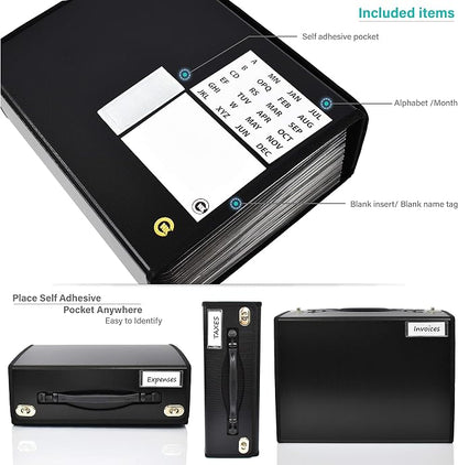 CNK Accordion File Folders with 24 Pockets Organizer for Document Paper Storage Folder Documents Expanding Binder Folio Pocket Receipt Filing Expandable Files Dividers Labels Letter Durable Handle
