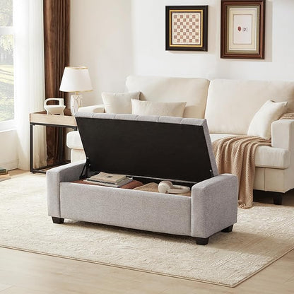 Huatean Home 48" Ottoman with Storage, Storage Ottoman Bench with Safety Hinge, Upholstered Entryway Bench with Seating for Bedroom, Living Room, Holds up to 330 lb(Light Gray)
