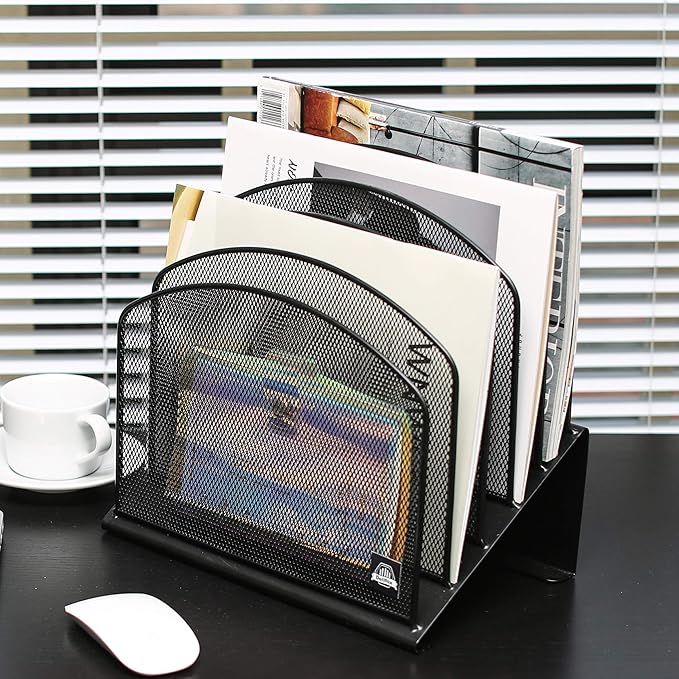 2 Pack Inclined Desk File Organizer, 5 Slot Desktop File Folder Holder Document Holder Sorter Organization and Accessories for Office School Classroom