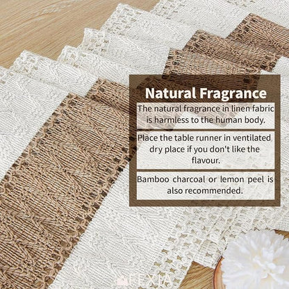 FEXIA Boho Table Runner for Home Coffee Decor 36 Inches Long Farmhouse Rustic Table Runner Macrame Burlap Centerpieces for Tables Decoration for Kitchen Bedroom Decor Bridal Shower (12x36 Inches)