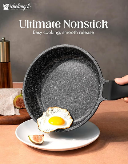 MICHELANGELO Nonstick Frying Pan - 8-Inch Non Stick Small Frying Pan with Silicone Handle | Easy to Clean, All Stovetops Compatible, Durable for Use