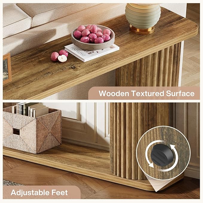 Tribesigns 63" Long Console Table, Mid Century Modern Behind Couch Sofa Table with Shelves, 2-Tier Entryway Table for Hallway, Entrance, Foyer, Living Room