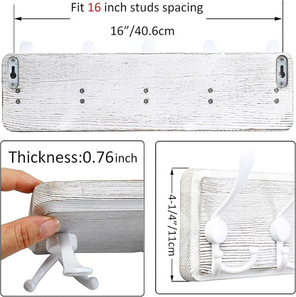 WEBI Coat Rack Wall Mount,5 Triple Hooks for Hanging Coats,16" Hole to Hole,Coat Hooks Wall Mounted,Coat Hanger Wall Hook Rack Rail for Clothes,Jacket,Farmhouse,White