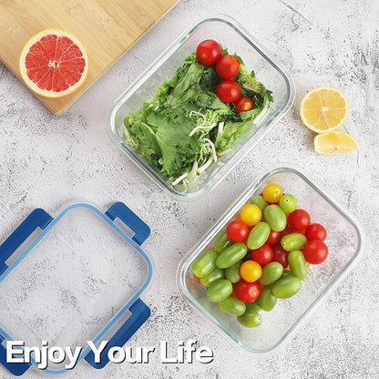 10 Pack Borosilicate Glass Meal Prep Containers with Locking Lids, Glass Food Storage Containers Set, Airtight Lunch Bento Boxes, BPA-Free & Leak Proof, 36oz & 14oz, Freezer, Oven Safe-Deep Blue