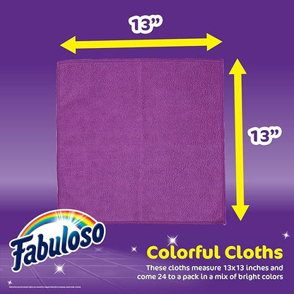 Fabuloso Microfiber Cleaning Cloths for Home & Car, Lint-Free Scratch-Free Rags for Glass, Kitchen & Wood, Reusable Machine Washable, Absorbent for Dusting & Wiping, Rainbow, 13 x 13 in, 24 Count