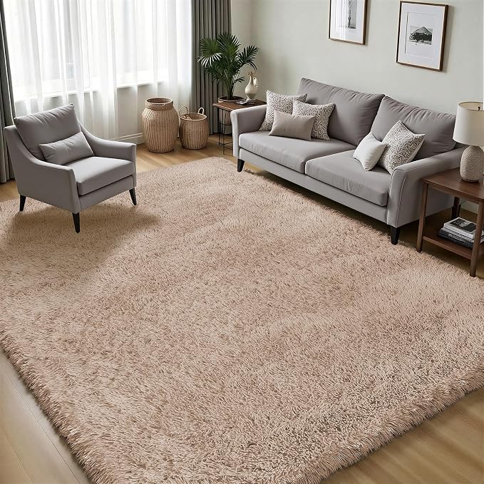 Area Rug for Living Room Bedroom: 5x7 Camel Soft Fluffy Shag Upgrade Non-Slip High Pile Carpet Large Fuzzy Plush Indoor Floor Decor Shaggy Rug for Kid Boys Girls Dorms Playroom Nursery Modern Home
