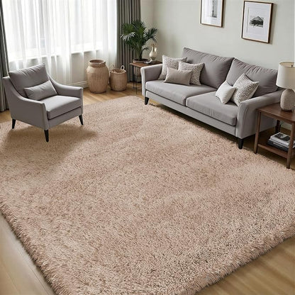 Area Rug for Living Room Bedroom: 6x9 Camel Soft Fluffy Shag Upgrade Non-Slip High Pile Carpet Large Fuzzy Plush Indoor Floor Decor Shaggy Rug for Kid Boys Girls Dorms Playroom Nursery Modern Home