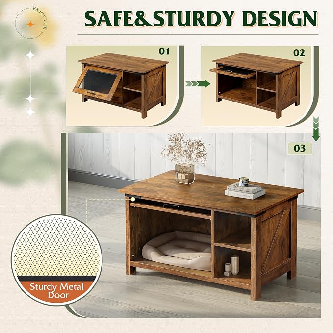 WLIVE Coffee Table with Storage, Modern Coffee Table with Flip-up Door, 2-in-1 Center Table Cat House Furniture for Living Room, Home, Rustic Brown