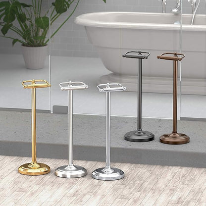 Home Accents Toilet Paper Holder Stand, Brass Finish, Freestanding Bathroom Floor Stand, Weighted Base, 22 Inch