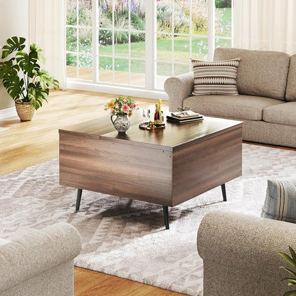 HUAHUU Lift Top Coffee Table, 31.5" Square Coffee Tables with Storage, Coffee Tables with Large Hidden Compartment, Center Table with Lifting Tabletop, Coffee Table for Living Room, Walnut