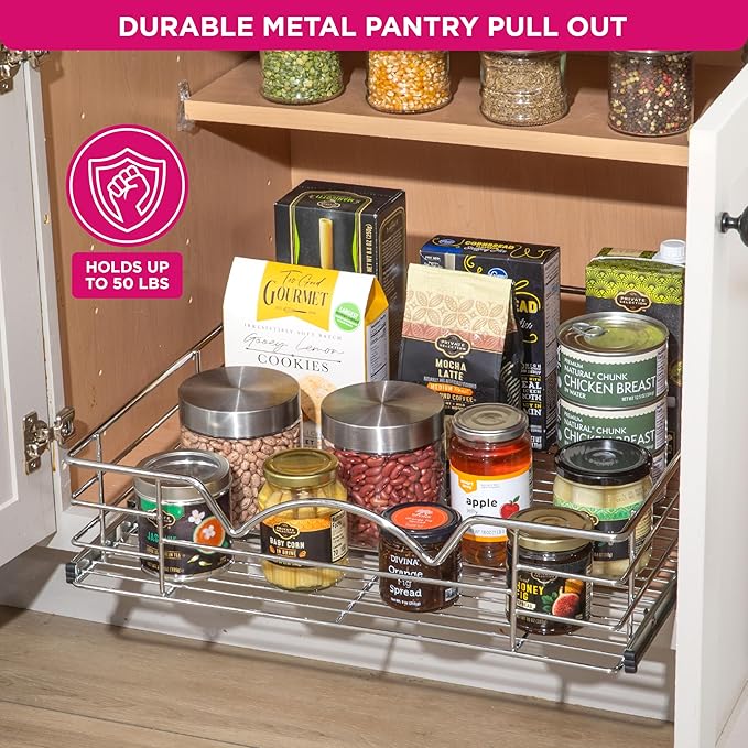 HOLDN’ STORAGE Pull Out Cabinet Organizer, Slide Out Drawer for Kitchen Cabinets & Pantry, Roll Out Shelf for Pots, Pans & Under Sink Storage, Heavy-Duty Full-Extension, 17"W x 21"D x 5"H