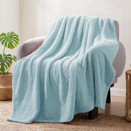Exclusivo Mezcla Fleece Stone Blue Throw Blanket for Couch Sofa, Ultra Soft, Lightweight and Fluffy Blankets for Women, All Season, 50x60 Inches