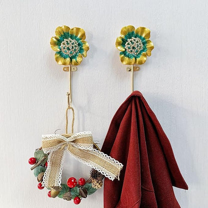 Vintage Flower Shaped Decorative Wall Hooks Rack Hangers for Hanging Clothes Coats Towels Keys Hats, 2 Pack Antique Metal Mounted Wall Hook