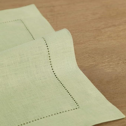 Solino Home Linen Cloth Placemats Set of 6-100% Pure Linen Hemstitch Sage Green Placemats 14 x 19 Inch - Classic Hemstitch Table Place Mats for Winter, Spring, Easter, St Patricks Day