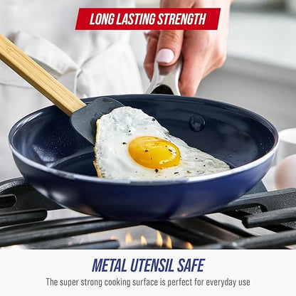 Blue Diamond 8" Nonstick Frying Pan Skillet, Diamond Infused PFAS-Free Ceramic, Dishwasher & Oven Safe, Stainless Steel Handle, Durable Non Toxic Metal Utensil Safe, Egg & Omelet Pan, Blue