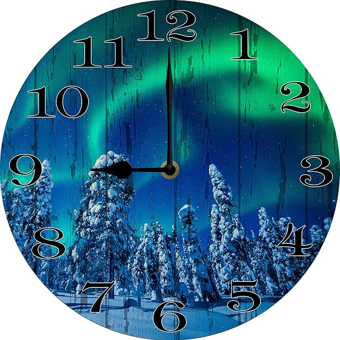 Aurora Wall Clock 10 Inch Silent Non Ticking Battery Operated Wooden Modern Office Simple Minimalist Clock Decorative for Kitchen Home Bathroom Living Room