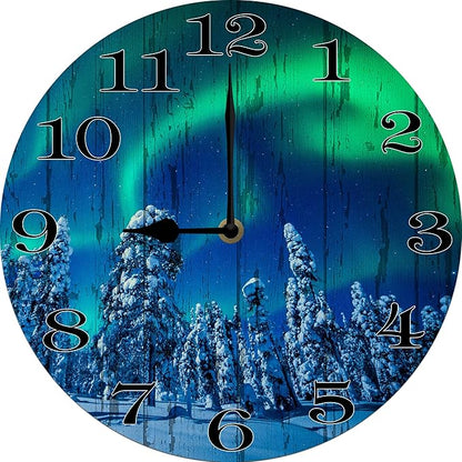 Aurora Wall Clock 10 Inch Silent Non Ticking Battery Operated Wooden Modern Office Simple Minimalist Clock Decorative for Kitchen Home Bathroom Living Room