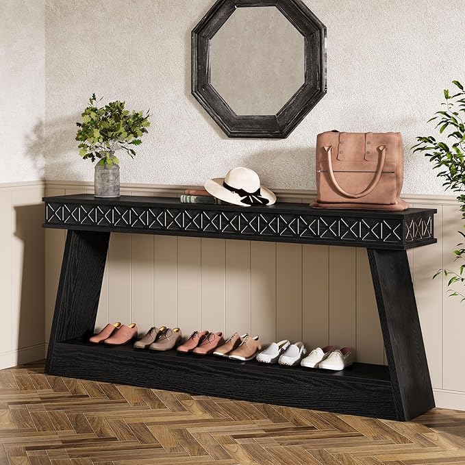 Tribesigns 70.9 Inch Extra Long Console Table, Wood Entryway Table with Storage, Narrow Long Sofa Tables Behind Couch, Farmhouse Style Entry Table for Living Room, Hallway, Entrance, Foyer, Black