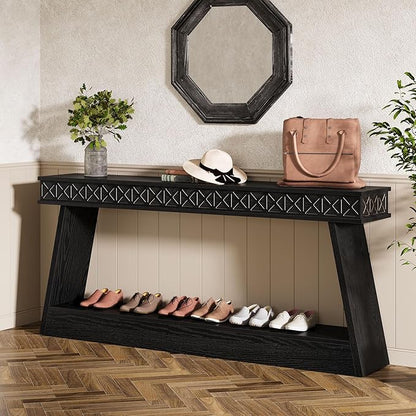 Tribesigns 70.9 Inch Extra Long Console Table, Wood Entryway Table with Storage, Narrow Long Sofa Tables Behind Couch, Farmhouse Style Entry Table for Living Room, Hallway, Entrance, Foyer, Black