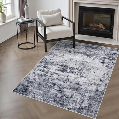 Washable Area Rug 3x5 Entryway Rug: Washable Modern Abstract Soft Thin Rug Indoor Floor No Slip Stain Resistant Carpet for Bedroom Dining Room Farmhouse Nursery Home Office - Grey