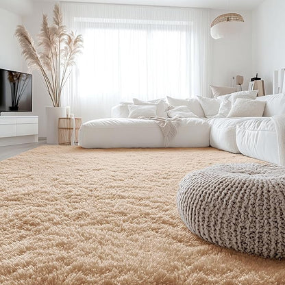 OLANLY 9x9 Machine Washable Large Area Rugs for Living Room, Bedroom, Soft Fluffy Shaggy Bedside Rug, Indoor Floor Carpet for Kids Girls and Boys, Dorms, Nursery, Home Decor Aesthetic, Beige