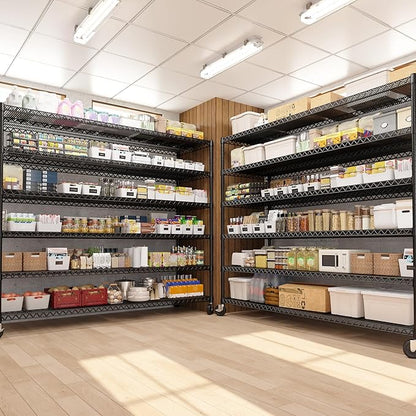 REIBII 82.6" H*60''W*17.7" D Steel Heavy Duty Wire Shelving with Wheels, 6-Tier Adjustable Storage Shelves 3598LBS Commercial Metal Shelves for Pantry, Garage, College Dorm School Industrial Shelving