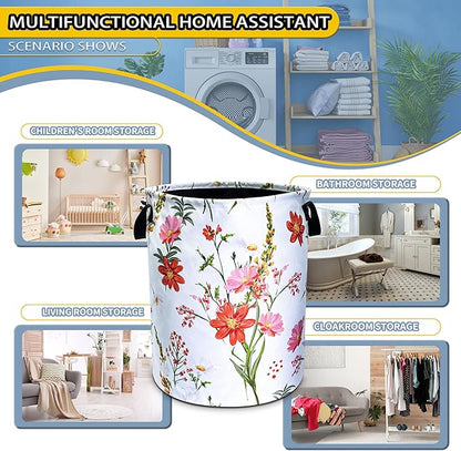 NUTAINLA Beautiful Flowers Laundry Basket Pink Red Floral Foldable Oxford Cloth Funny Tote Bag Laundry Hamper Clothes Storage Bucket Toy Organizer For Bathroom/Laundry Storage/Bedroom 18.9x16.5 Inch