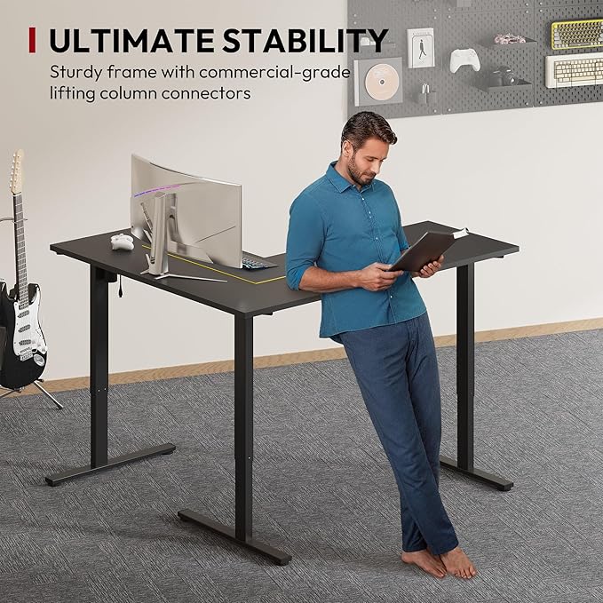 SANODESK Electric Corner L-Shaped 63 x 55 in Standing Desk, Memory Height Adjustment, Black Top Black Frame