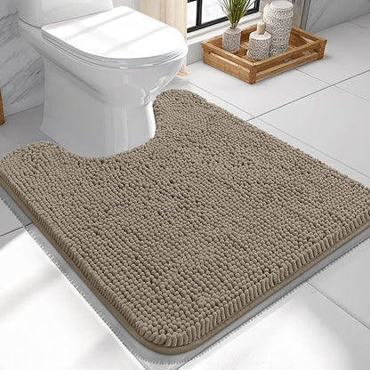 OLANLY Toilet Rugs U-Shaped 24x24, Extra Soft Absorbent Chenille Contour Bathroom Rugs for Toilet, Dry Quickly, Machine Washable, Non-Slip Bath Mat, Warm Taupe