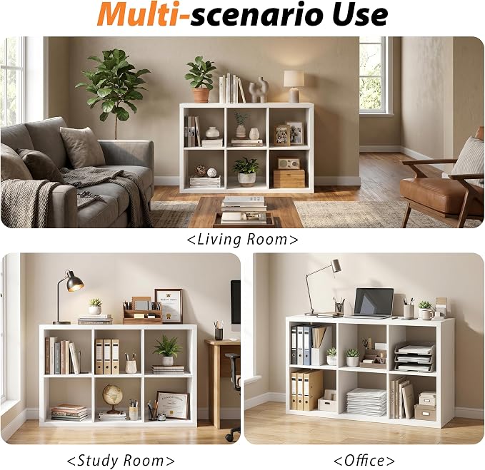 WannabeMyself【2026 Wooden Thick Frame】 6 Cube Storage Organizer with Anti-Tipping Kits, Reversible Open Back Book Shelf,Bookcase for Living Room,Bedroom,Entrance Hall,Office,11.6×36.3×24.6,White