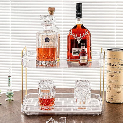 Coffee Bar Accessories, Station Organizers,Large Capacity Storage with Drain Board,Whisky Tray,Mug Tea Cup Holder Coffee Bar Organizer,White Clear