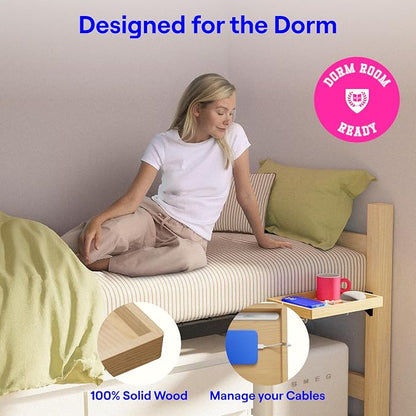 BedShelfie Wood Bedside Shelf for Bunk Bed & Top Bunk, College Dorm Room Essentials, Loft Nightstand, Floating Bed Side Table Tray Storage, Dorm Room Decor By Smallish - (DormEssential Wood, Natural)