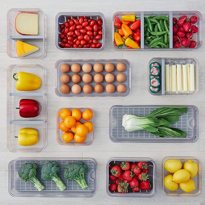 iDesign Plastic Crisp Divided Fruit and Vegetable Storage with Easy to Grip Integrated Handles Designed to Keep Food Fresh Longer, 8.32" x 6.32" x 3.76", 2 Section