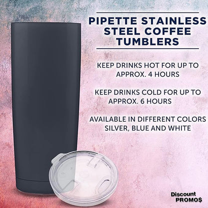 DISCOUNT PROMOS Pipette Stainless Steel Coffee Tumblers 20 oz. Set of 6, Bulk Pack - Double Wall, Perfect for Coffee, Hot Cocoa, Other Hot & Cold Beverages - Charcoal