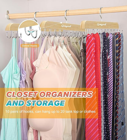 Gomyrod Bra Hanger for Closet, Tank Top Hangers 2 Pack w/20 Hooks Holds 40 Bras, Capacity Foldable Wood Space Saving Hanger, 360°Rotating Closet Organizers and Storage for Dorm & Apartment