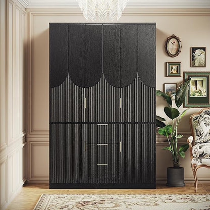 71" Wardrobe Armoire Wooden Closet with 3 Doors 3 Drawer and 2 Cabinet, Bedroom Armoire with Hanging Rod Shelf, Modern Wooden Bedroom Armoire Freestanding Wood Closet Storage Cabinet