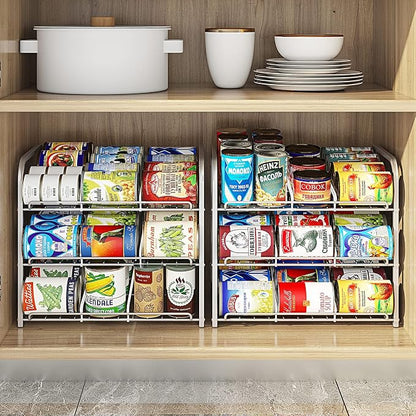 Can Rack Organizer, 3 Tier Stackable Can Storage Dispenser,for Food Storage, Kitchen Cabinets or Pantry, Storage for 36 Cans, Silver