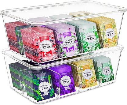 Utopia Home Tea Bag Organizer with Lids – 2 Pack Stackable Pantry, Cabinet & Fridge Storage Organizer for Kitchen, Snacks & Spices